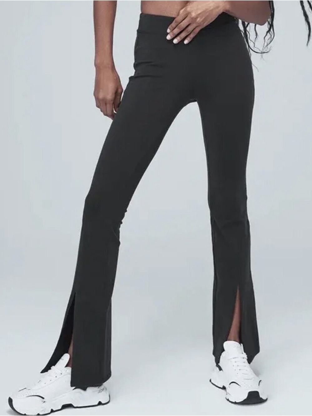 ALO Yoga Black Boot-Cut Flare Pants with Front Slits